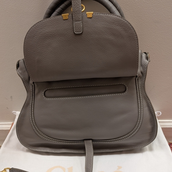 ⚡SOLD⚡NWT Chloé Marcie Satchel Bag in Cashmere Grey Grain Leather - Picture 7 of 16
